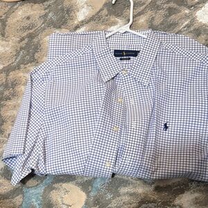 Ralph Lauren Men's White and Blue Plaid Shirt